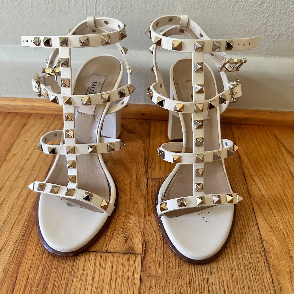 White Valentino Rockstud Caged Heel (size 36.5)